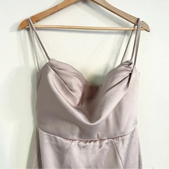 HOUSE OF CB Violette Mushroom Satin Fishtail Gown - Picture 6 of 11